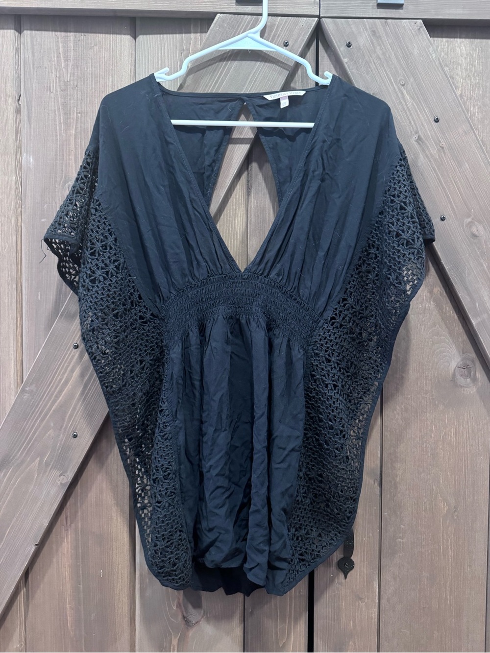 Victoria's Secret Black Crochet-Trim V-Neck Swim Coverup